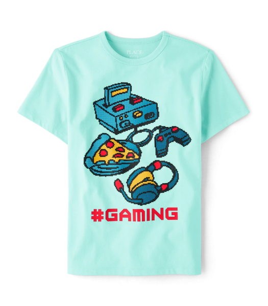 Childrens Place Aqua Blue Hashtag Gaming Tee 